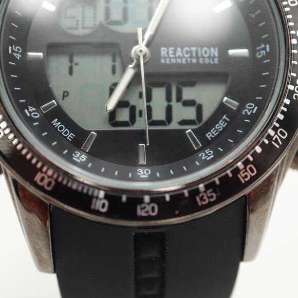 Kenneth Cole Reaction Mens 45mm AnaDigi Watch Black Alarm Chrono w New Battery - Picture 7 of 14